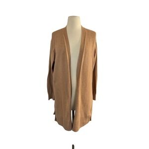 GAP Women Camel Tan Textured Waffle Knit Longline Open Front Cardigan SZ XL